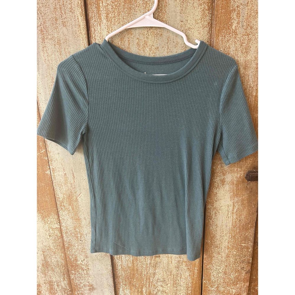 A New Day Women Jade Ribbed Crewneck Slit Tee Size Small